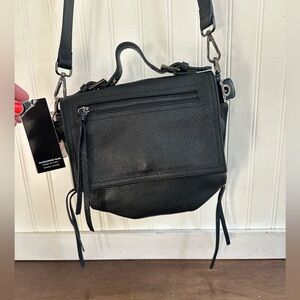 🖤 NEW Alessandro Mari‎ Italy Black Pebbled Leather Crossbody Shoulder Bag